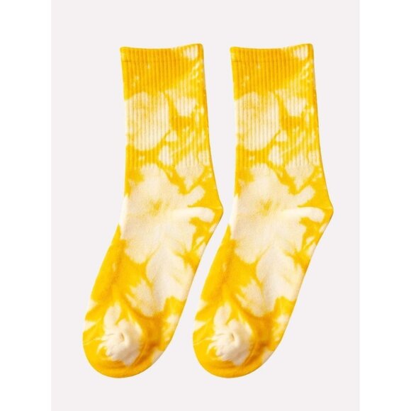 NEW SHEIN‎ Unisex Tie Dye Crew Socks Size OS Color Yellow - Picture 1 of 7